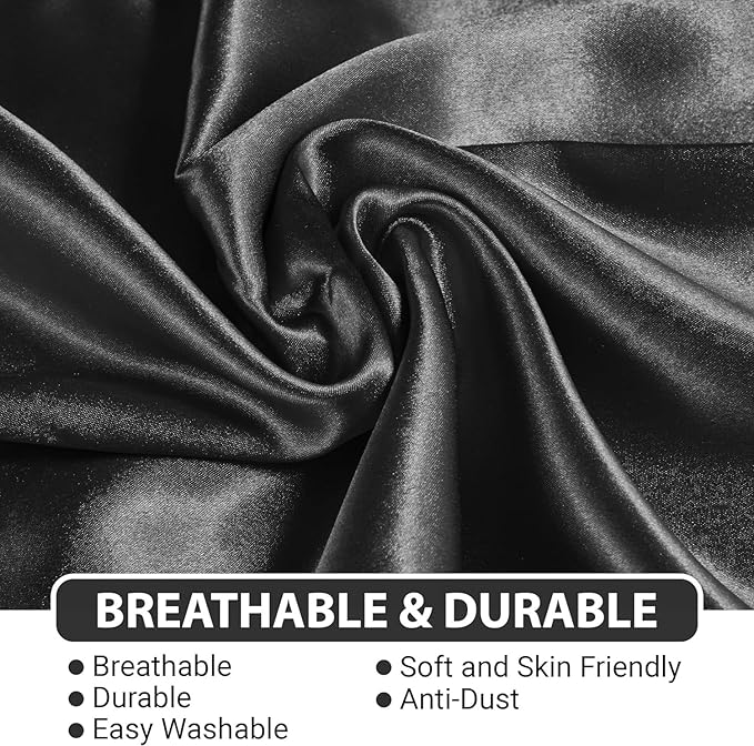 Satin Silk Pillowcase for Hair and Skin, Black Pillow Cases Standard Size Set of 4 Pack Super Soft Pillow Case with Zipper Closure (Black, Queen(4 Pack))