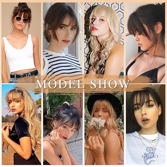NAYOO Wispy Bangs Hair Clip - Blonde 100% Real Human Hair Clip in Bangs for Women Fringe with Temples Hairpieces for Daily Wear (Blonde, Wispy Bangs)