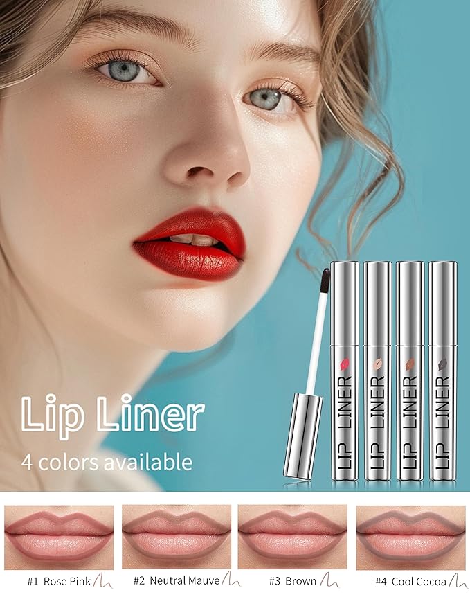 Erinde Lip Liner Peel Off Lip Stain, Long Wear Tattoo Lip Liner with Tweezer, Matte Peel Off Lipliner Stain, Long Lasting, Waterproof, Transfer-proof, Easy to Use & Natural Finish, Brown