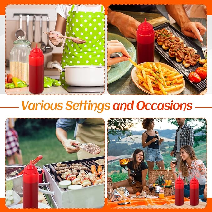 10 Pcs 32 oz Squeeze Bottle Large Plastic Wide Mouth Squeeze Bottles for Condiment Sauces Chocolate Ketchup Mustard BBQ Grill Restaurant (Red)