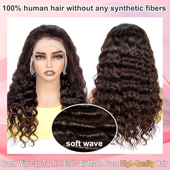 MEIMEI 13x6 Loose Wave HD Lace Front Wigs Human Hair 200 Density Chocolate Brown 100% Real Human Hair 15A Loose Deep Wave Wig Pre Plucked, No Synthetic Blend No Tangle No Shedding Triple Lifespan 3X