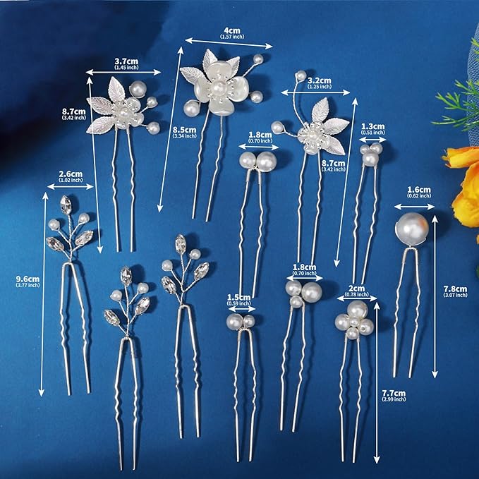 12 Pieces Bride Hair Pins Rhinestones Hair Accessories for Women Crystal Wedding Hairpiece for Bridesmaids