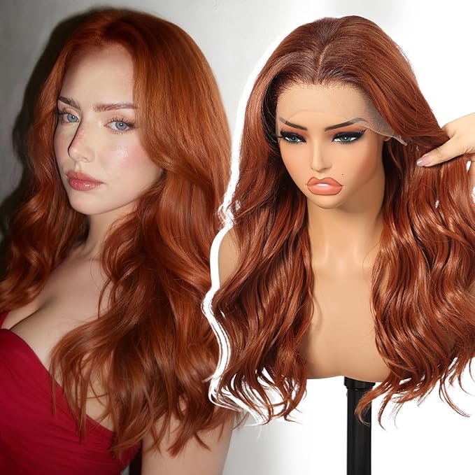 Auburn Synthetic Lace Front Wig,13×6 Curly Ginger Glueless Wigs for Women Daily Use 22IN（#TT33/130B）