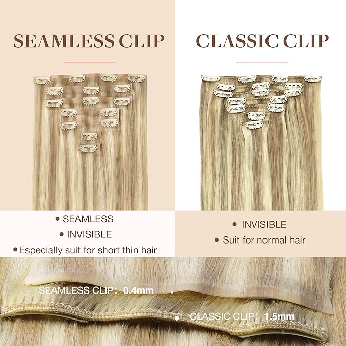 GOO GOO Clip in Hair Extensions Real Human Hair, Remy Human Hair Extensions Clip ins for Women, Natural Human Hair, 16inch 110g 7Pcs, 18A/613A Dark Blonde Highlighted Bleach Blonde