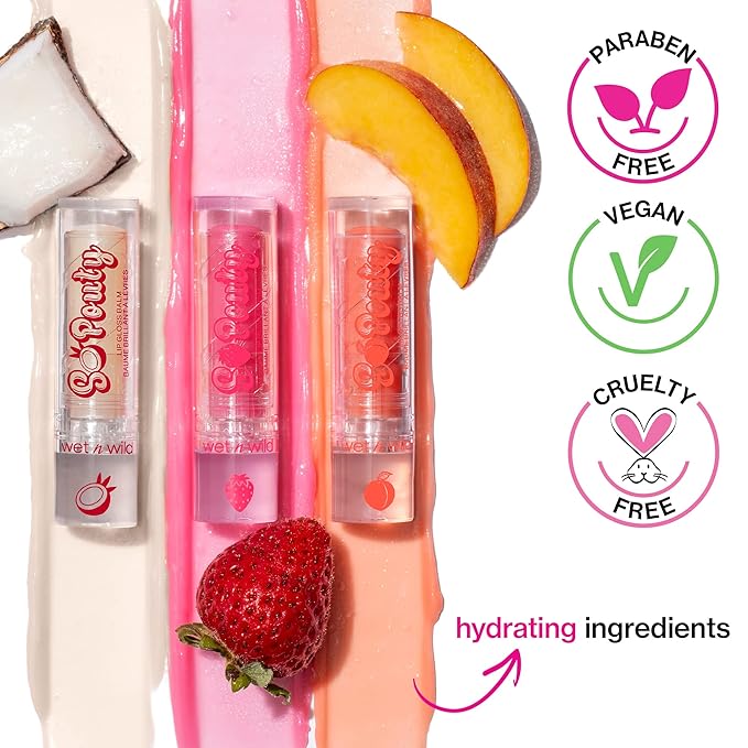 wet n wild Perfect Pout So Pouty Shine Tinted Lip Balm Peach Flavored, Hyaluronic Acid, Vegan Collagen, Moisturizing For Dry Lip Care, Pink (Pack of 2)