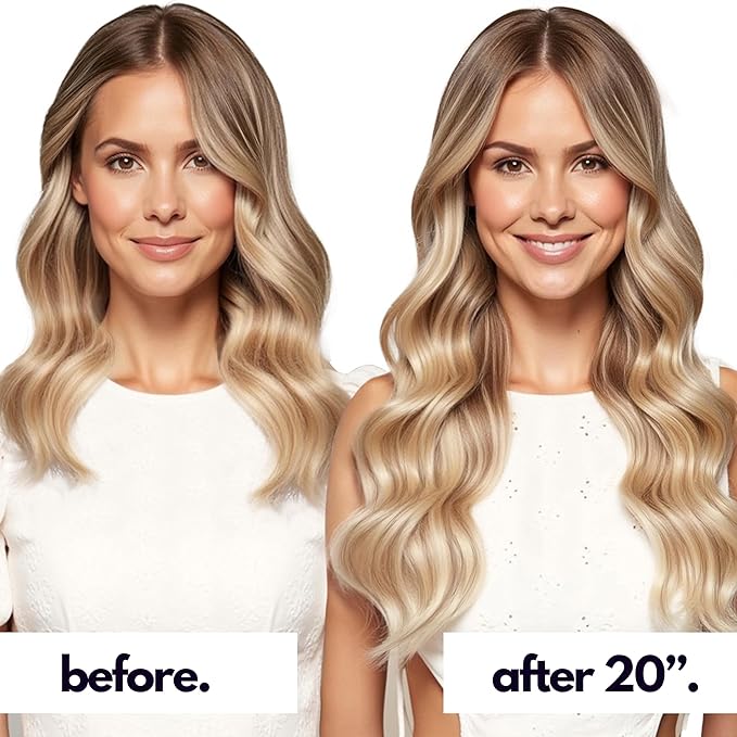 Irresistible Me Real Human Hair Extensions Clip Ins – 100% Human Hair Clip In Extensions for Length & Volume – Invisible Extension – Heat Resistant & Dyeable – Blonde Highlights, 20 Inches
