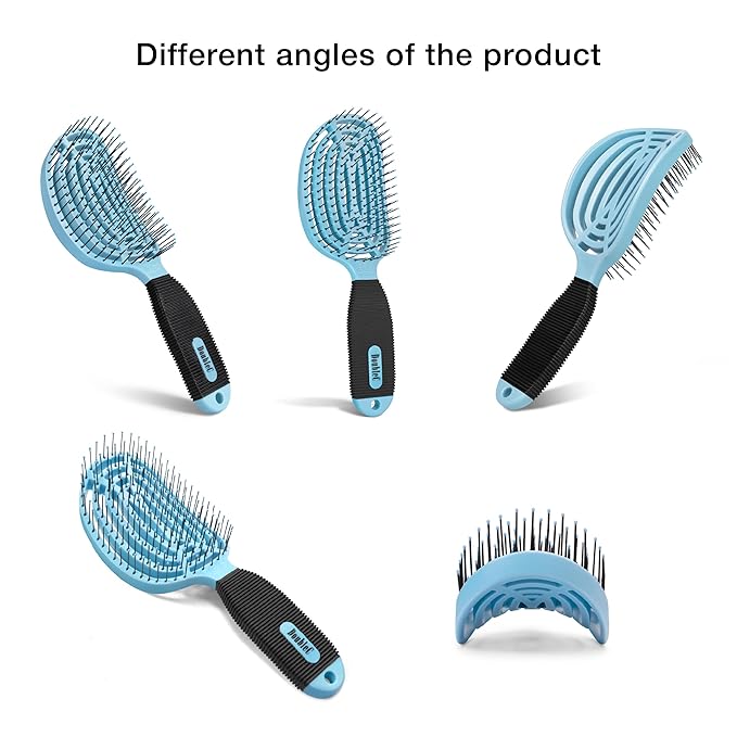 NuWay 4HAIR DoubleC U.S. Patented Double Curved Detangling Brush is Hair Dryer Safe (Sky Blue)