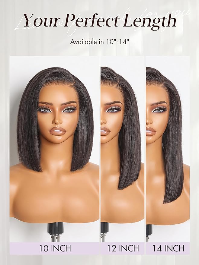 LUVME HAIR 13X4 Lace Wig NatureMAX™ PartingMax Lace 10 Inches Bob Wigs Lace Front Wigs Human Hair Pre Cut Plucked Flexi-Fit Drawstring Cap Lace Frontal Glueless 10 Inches Natural Black Color