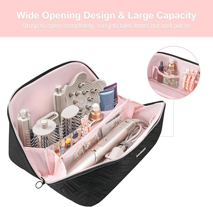 Leudes Hair Tools Travel Bag For Dy son Airwrap Hair Dryer Shark Flex Style Carrying Case Travel Makeup Bag Portable Pouch Open Flat Packing Organizers with Divider and Handle (Black)