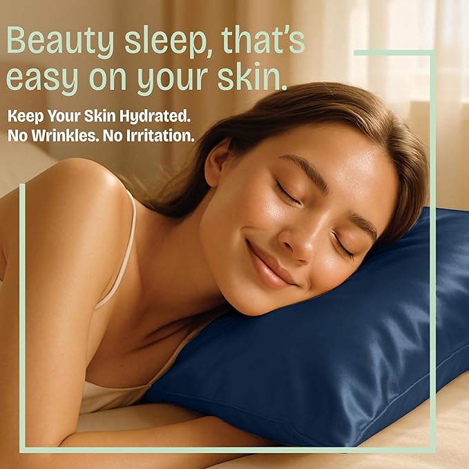 BLISSFORD Satin Pillowcase with Zipper, for Hair and Skin Care, Feels Soft and Cool Like a Silk Pillowcase, Satin Pillow Cases 2 Pack, Slik Pillow Cover, Navy - King Size, Set of 2