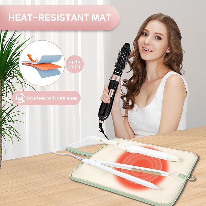 Hot Tools Organizer Heat Resistant Mat Case Hair Tools Holder Travel Bag Portable Hair Styling Tools Cover Pouch for Curling Iron,Flat Iron,Hair Straightener (Sage Green)