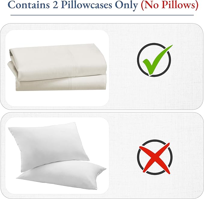 California Design Den Heirloom Soft, Smooth & Thick Certified 800 Thread Count 100% Cotton Sateen, 2 Pillow Cases Standard Size Fits Standard & Queen Size Pillows - Ivory (Cream Tone)