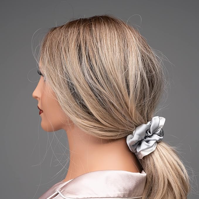 Silmer Silk Scrunchies for Hair Curly Hair 100% Mulberry 3 Pack(Pink,Silvery Grey, Haze Blue)