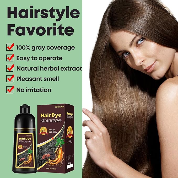 Black Tea Hair Dye, Hair Dye Shampoo 3 in 1 for Men Women, Instant Shampoo Color for Gray Hair Coverage, Root Touch Up Easy To Use Semi -Permanent Hair Dye 16.9 Fl Oz (Black tea)