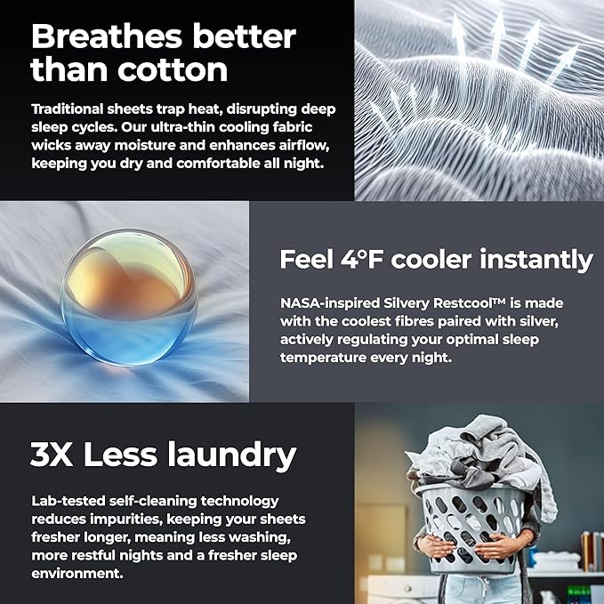 Silvery Restcool™ Silver Infused Cooling Pillowcase Set - 2 Pack Self-Cooling Pillowcases with Silvery Technology™ for Hot Sleepers & Night Sweats (Gray, Queen (U.S. Standard))