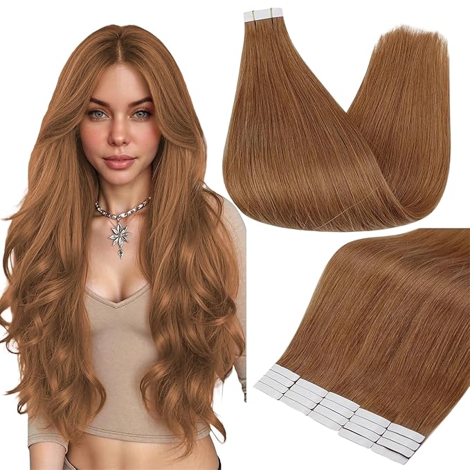 Full Shine Hair Extensions Real Human Hair Tape in Color 330 Orange Invisible Seamless Skin Weft Human Hair Tape in Extensions 16 Inch 50 Grams Straight Natural Extensions for Women Real Hair 20PCS