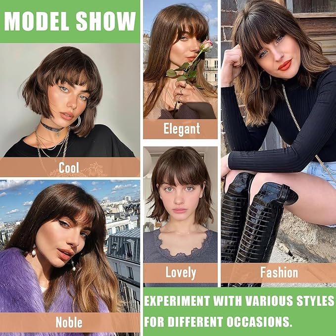 Bangs Hair Clip in Bangs 360°3D Cover Hair Topper Synthetic HairPieces for Women Medium Brown Wispy Fake Bangs Toppers for Daily Wear