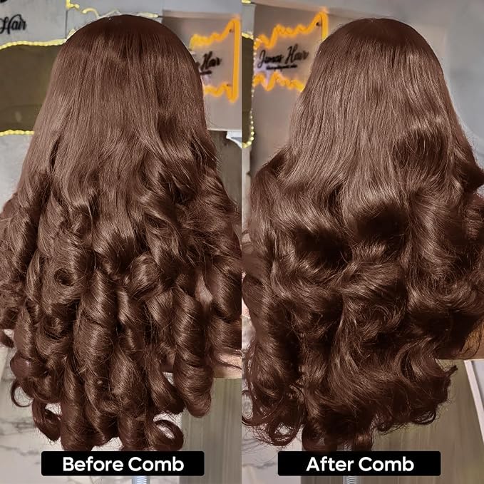 5x5 SKINLIKE HD Lace Closure Wigs Human Hair, Chocolate Brown Lace Front Wig With Baby Hair,Loose Wave Pre-Plucked Bleached Knots 250% Density Real HD Lace Closure Wigs 22Inch