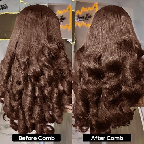 5x5 SKINLIKE HD Lace Closure Wigs Human Hair, Chocolate Brown Lace Front Wig With Baby Hair,Loose Wave Pre-Plucked Bleached Knots 250% Density Real HD Lace Closure Wigs 22Inch