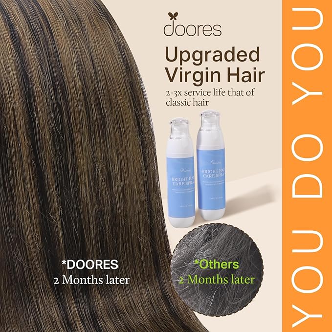 DOORES Clip in Hair Extensions Invisible Edge, Dark Brown to Chestnut Brown 20 Inch 150g 7pcs, Virgin Hair Extensions Straight Natural Weft