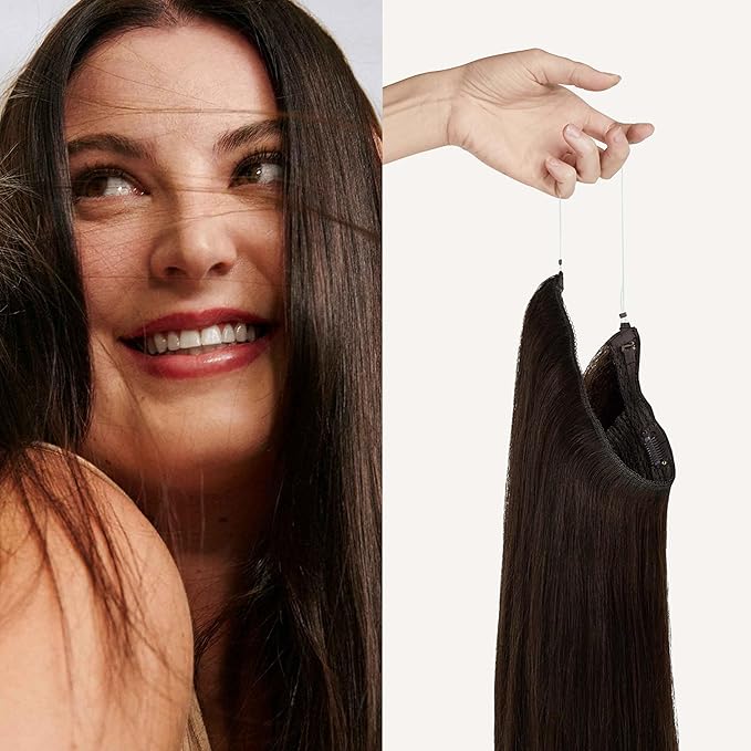 Luxy 100% Remy Human Hair – Halo Clip-In Hair Extensions –Natural Looking Volume & Length - One-Piece - Easy 5-Min Application 180 grams 20" Dark Brown Halo
