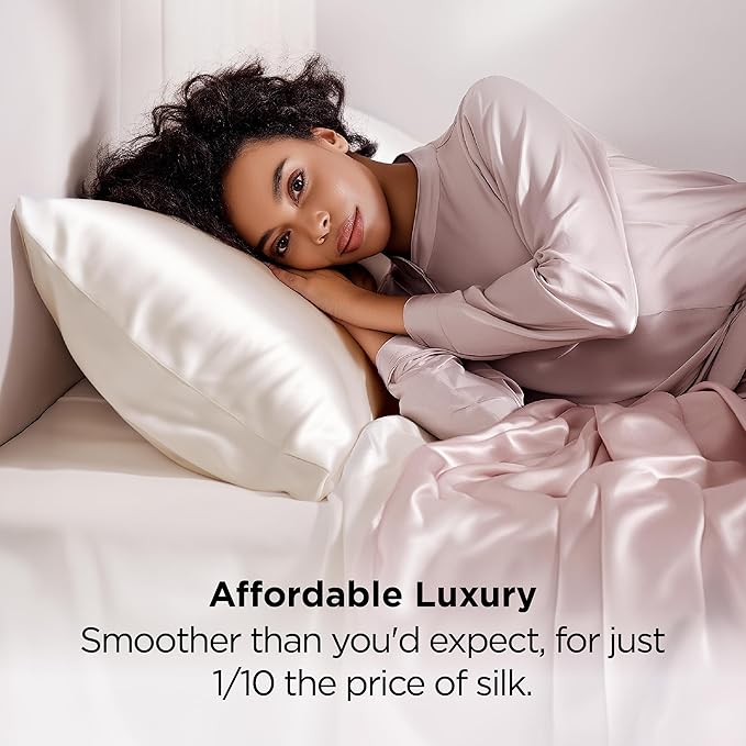 Bedsure Satin Pillowcase for Hair and Skin Queen - Ivory Silky Pillowcase 2 Pack with Envelope Closure, Similar to Silk Pillow Cases, Gifts for Women Men, 20x30 Inches, 2pcs
