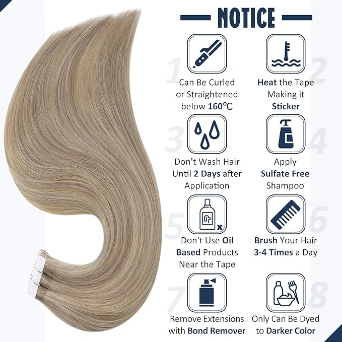 Full Shine Tape in Hair Extensions Human Hair Color 18 Ash Blonde Highlight 613 Blonde Invisible 22Inch Seamless Tape in Extensions Double Sided Remy Human Hair 50Gram Glue in 20 Pcs for Short Natural