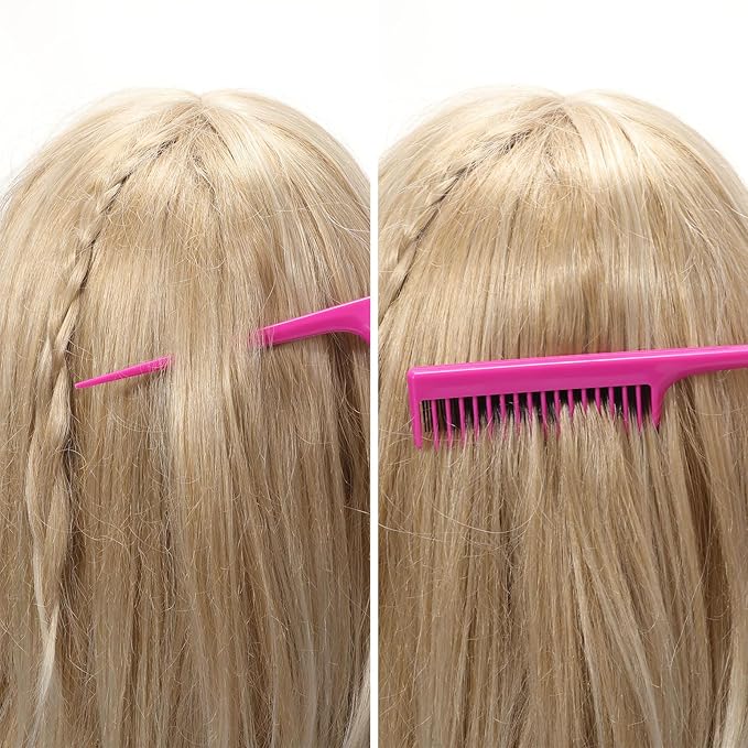 Leinuosen 3 Pcs Triple Teasing Comb for Women Plastic Rat Tail Comb Heat Resistant Pintail Tease Layer Tool for Thick Fine Hair Styling Backcombing Volume Structure(Pink)