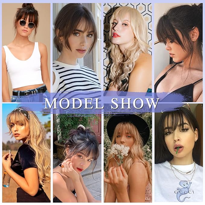 NAYOO Bangs Hair Clip- Dark Brown Fake Bangs 100% Real Human Hair Extensions Wispy Bangs for Women Fringe with Temples Hairpieces Curved Bangs for Daily Wear（Dark Brown Wispy Bangs）