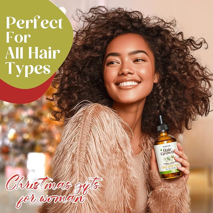 Organic Rosemary & Castor Hair Growth Oil + Scalp Massager Set – Premium Hair Strengthening Oil for Boosting Hair Health, Thickening, Soothing, Moisturizing and Natural Growth – 4.0 oz