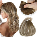 Sunny Hair Tape in Hair Extensions Real Human Hair Invisible Remy Hair Extensions Tape ins for Women Medium Brown Ombre PLatinum Blonde Balayage 12 inch 20G