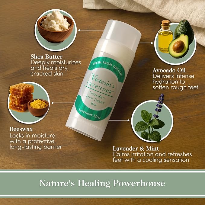 Victoria's Lavender Heel Balm Stick – Ultra-Rich Foot Therapy Balm for Dry, Cracked Feet – Softener for Cracked & Rough Skin – Dry Heels Treatment for Men and Women – Made in USA - Lavender Mint 2.5oz