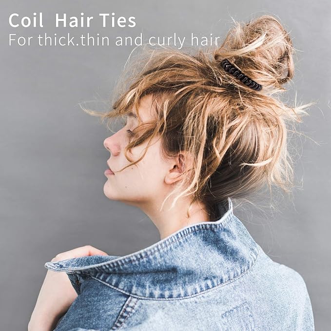 79STYLE 30pcs Spiral Hair Ties No Crease Coil Hair Ties Platics Coiled Phone Cord Ponytail Holder Large Sprial Hair Scrunchies For Women Thick Curly Hair Girls
