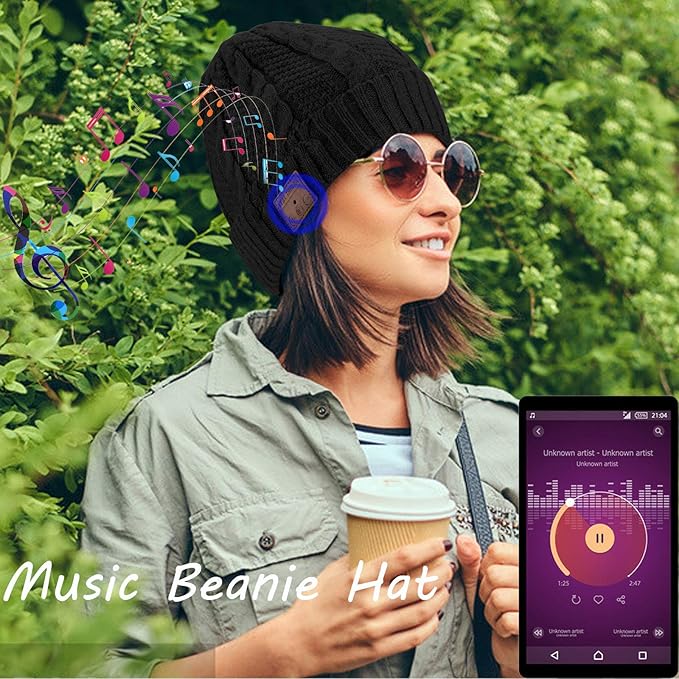 Wireless Music Hat Beanie for Men Women Winter Music Cap with Mic Stereo Headphones Headset Beanie Unisex Women Boys Girls Winter Handsfree Outdoor Sports