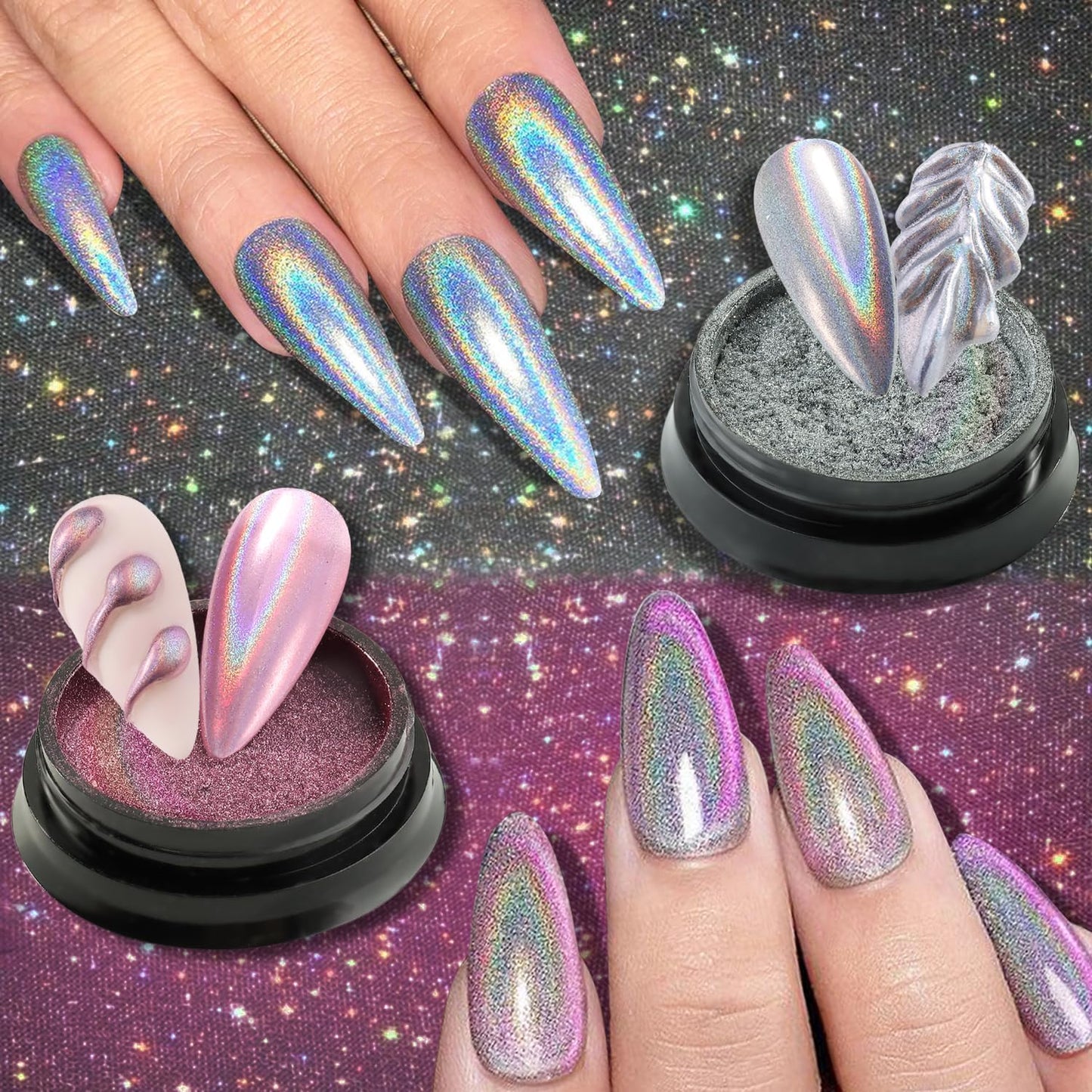 24 Colors Chrome Nail Powder Set Metallic Mirror Effect Gold Silver Pink Chrome Nail Powder White Pearl Iridescent Multi Chrome Powder for Nails Chameleon Rubbing Pigment Manicure Supplies