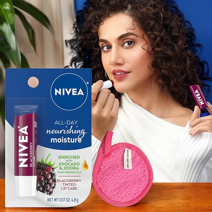 Lip Balm Hydrating, 0.17 Oz, Bundled with Westlake Art Makeup Cleansing Cloth, Enriched with Avocado & Jojoba for Soft, Smooth Lips, Hydrating Lip Balm, Blackberry Scent, Lip Balms & Moisturizers~ [P