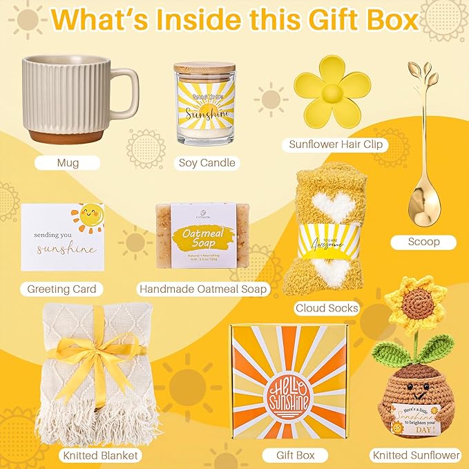 Gift Baskets for Women, Unique Birthday Gifts for Women,Get Well Soon Gift Basket,Christmas Gifts, Care Package Sending Sunshine Box Thinking of You for Mom Wife Sister Best Friends Teen Girls