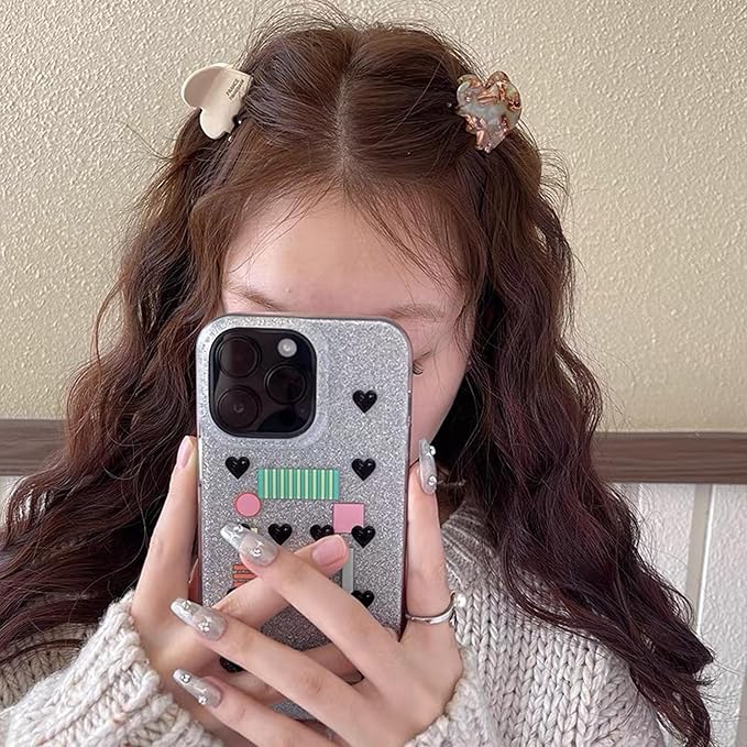 Small Hair Clips,1.4" Heart Acetate Hair Claw Clips, Strong Hold Nonslip Half-Up Jaw Clip Hair Accessories Birthday Thanksgiving Christmas Gift for Women Girls Mother Daughter Thin Thick(6 PCS)