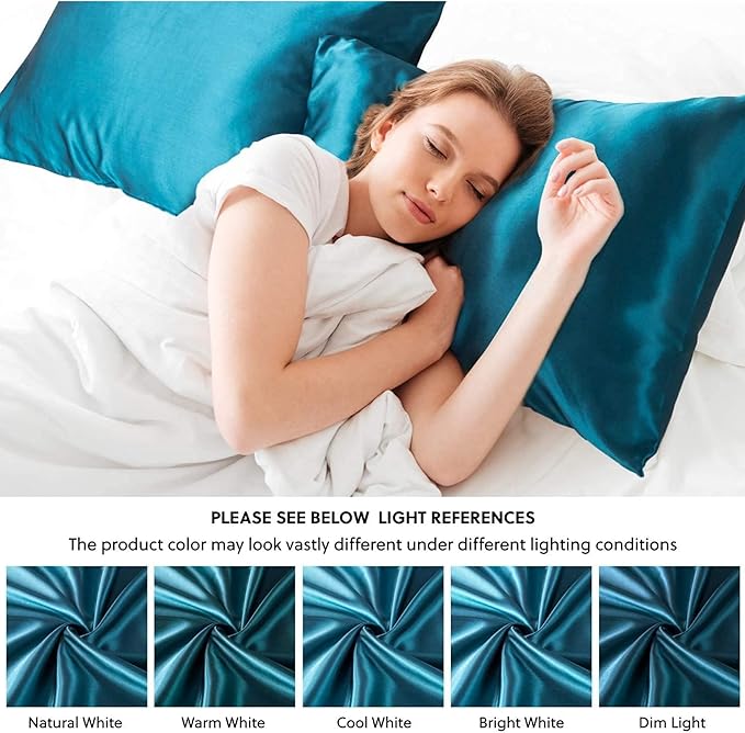 Mulberry Silk Pillowcase for Hair and Skin Made in USA, 22 Momme King Size Silk Pillow Cases with Zipper, 100% Silk, Anti Aging, Anti Acne, 1 Pc 20"x36" (King, Peacock Blue)