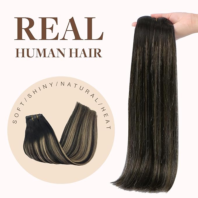GOO GOO Clip in Hair Extensions Real Human Hair, Remy Human Hair Extensions Clip ins for Women, Natural Human Hair, 20inch 130g 7Pcs, #1B/6/1B Balayage Natural Black to Chestnut Brown