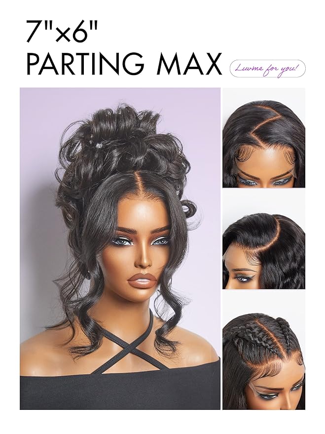 LUVME HAIR All-Day Comfort Real Glueless 7x6 HD Lace Wig 200% Density Hair PartingMax Lace Wigs Loose Body Wave Lace Front Wigs Human Hair Pre Cut Plucked Lace Frontal 20 Inches Natural Black Color