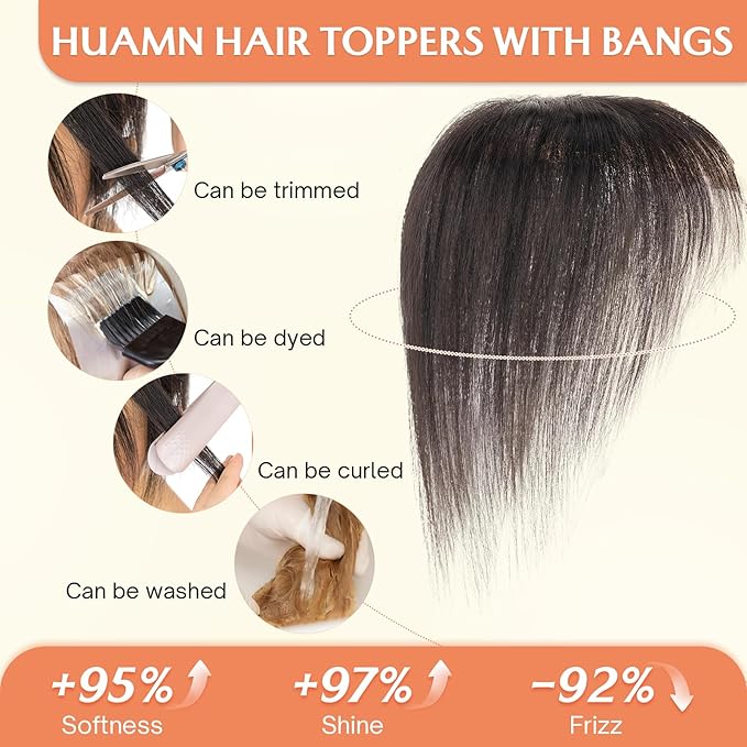 Benehair Clip in Bangs 100% Real Human Hair Extensions 360° Cover Clip on 3D Wispy Bangs for Women Topper Hairpieces for Women Natural Black