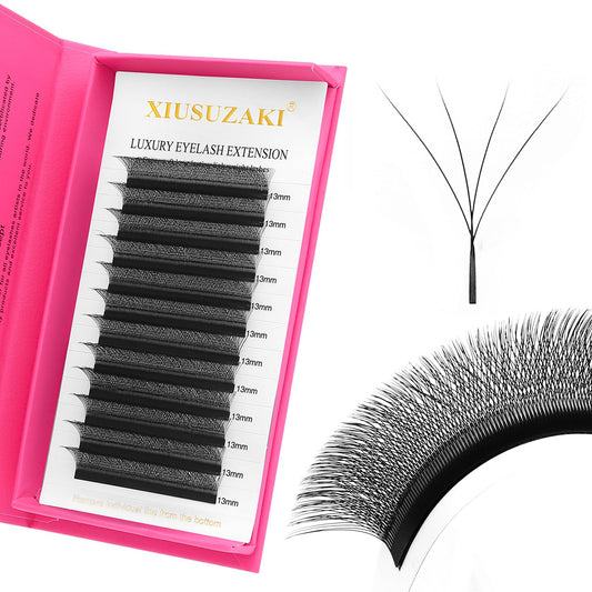 W Lash Extensions Supplies 4D Eyelash Extensions W Shape 0.07mm Thickness C Curl 9mm Premade Fans Easy Fan Lashes Volume Matte Black 12 Rows Crisscross Eye Lashes(W-4D-0.07-C,9mm)