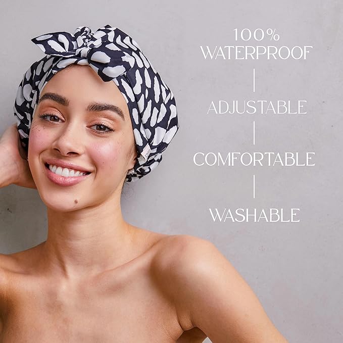 GRACE & COMPANY Luxury Shower Cap For Women - 100% Waterproof, Reusable, Washable & Breathable Shower Caps - Casablanca