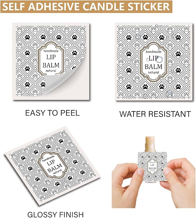 CRASPIRE 80Pcs 8 Styles Lip Balm Sticker Vintage Pattern Self-Adhesive Homemade Lip Balm Labels Vintage Square DIY Label Stickers for Lip Balm Containers Cosmetics Lipsticks