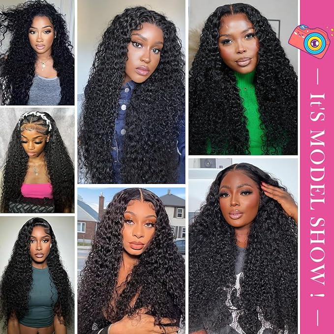 CYNOSURE Lace Front Wigs Human Hair Pre Plucked Brazilian Kinky Curly Lace Frontal Wig with Baby Hair 9A Natural Hair Wigs for Black Women (30 Inch, Natural Black)