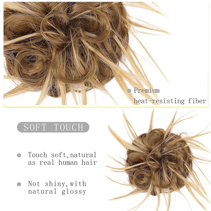 HMD Tousled Updo Messy Bun Hairpiece Hair Extension Ponytail with Elastic Rubber Band Updo Ponytail Hairpiece Synthetic Hair Extensions Scrunchies Ponytail Hairpieces for Women (27H22)