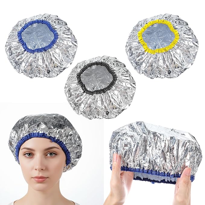 Aluminum Hair Cap Heat Cap For Deep Conditioning 3pcs Aluminum Foil Double Layer Steam Caps, Thickened Shower Cap For Hot Oil Treatment Reusable Hair Processing Caps For Home And Salon Use