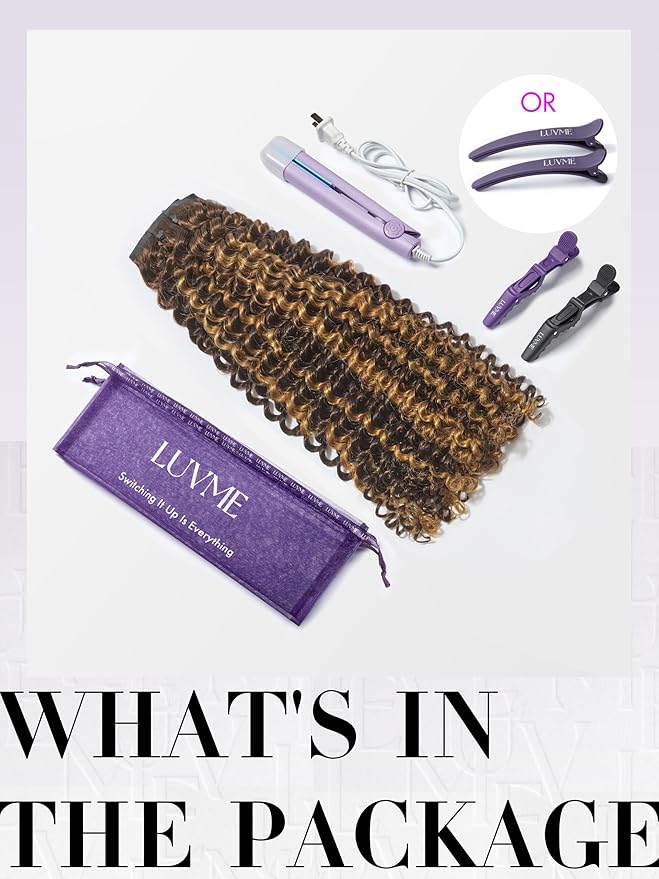 LUVME Seamless Clip in Hair Extensions Human Hair, 16 Inch 135g 9pcs #2/27 Hair Extensions Clip in Human Hair Kinky Curly Remy Hair