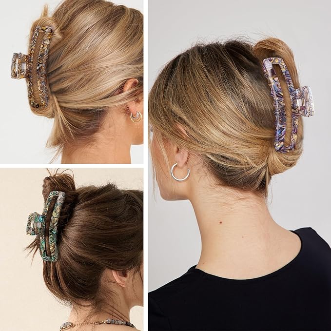 Jayongnee Large Rectangle Non-Slip Hair Clips for Women and Girls - Strong Hold Jaw Clamps for Thin/Medium Thick Hair